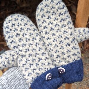 Fleece Line Wool Knit Vintage Mittens